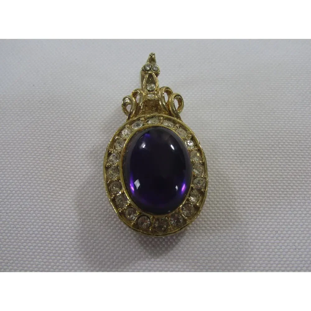 VTG Pendant Amethyst‎ Purple Rhinestone Gold Tone 1.5